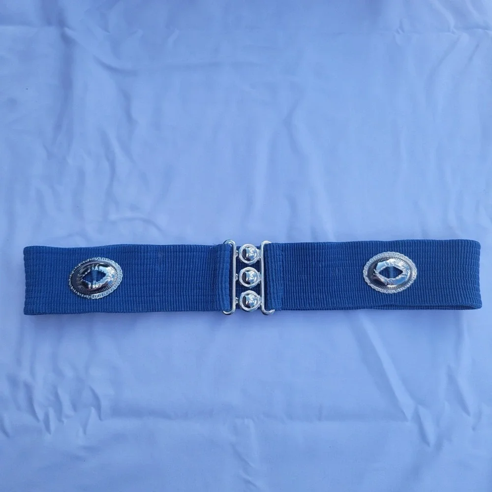 Vintage Style Blue Elastic Cinch Belt Lot of 4 Western Concho Denim Navy Small